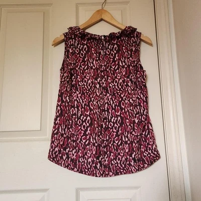 Vintage 100% silk pink cream and black leopard print sleeveless blouse - Image 1 of 2