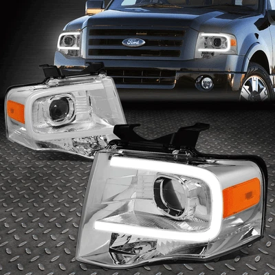 FOR 07-14 FORD EXPEDITION FRONT BUMPER LED DRL PROJECTOR HEADLIGHT CHROME/AMBER - Image 1 of 4