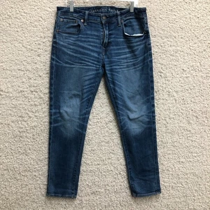 Jeans American Eagle 34x30 Para Hombres Azul Airflex Ajustado Denim Elastizado Lavado Oscuro Logo - Imagen 1 de 13