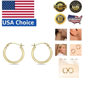 Elegante kleine Creolen aus 10 Karat Gold mit französischem Schloss für Damen - hypoallergen - Bild 1 von 8