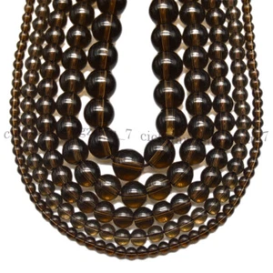 4/6/8/10/12mm Smooth Smoky Quartz Round Gemstone Loose Beads 15'' Strand - Picture 1 of 13