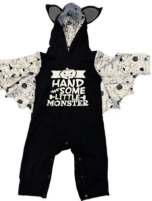 Nuevo sin etiquetas Disfraz de murciélago “Pequeño Monstruo Guapo” Pieza Completa Conjunto Talla 12-18 Meses Foto 1 de 4