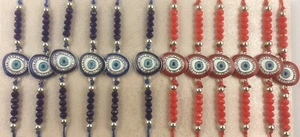 Evil Eye Surfer Beaded Bracelet Wristlet Adjustable Unisex - Picture 1 of 7
