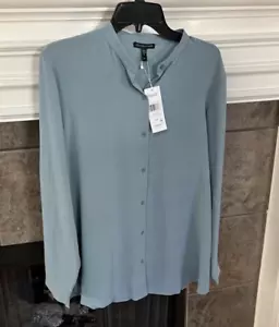 Nueva con etiquetas Camisa Eileen Fisher BlueSteel Seda Georgette Crepe Cuello Mandarín Talla S - Imagen 1 de 5