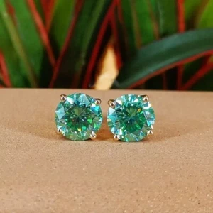 Gorgeous 4.40 ct Treated Blue Diamond Earring Studs In 925 Sterling Silver AAA - Picture 1 of 6