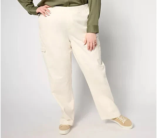 Denim & Co. EasyWear Sarga Pull-On Carga Pierna Recta Natural Petite M A633286 Foto 1 de 1