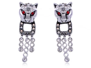 Antique Chic Silver Clear Jaguar Evil Eyed Jaguar Door Knocker Earrings - Picture 1 of 5