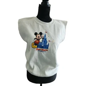 Vintage Walt Disney World  kids white sleeveless crewneck sweatshirt w/ MIckey L - Picture 1 of 5