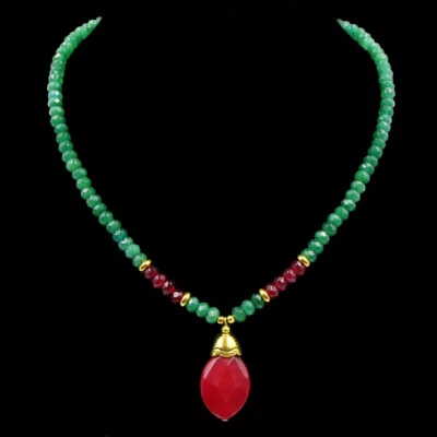 BAILYSBEADS behandlete Smaragd & Rubin Kette Collier mit Anhänger neu 071 - Bild 1 von 3