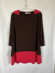 Susan Graver Liquid Knit 3/4 Sleeve Colorblock Pink Brown Tunic 2X - Picture 1 of 5