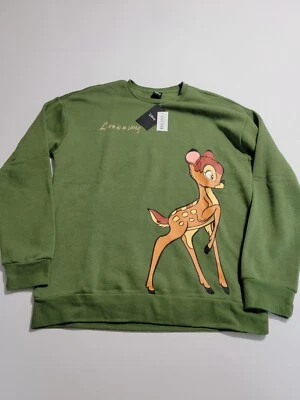 Sudadera Pullover Disney Bambi NUEVA CON ETIQUETAS Love is a Song Cuello Redondo Mujer Pequeña Verde Foto 1 de 4