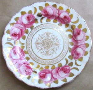 DAVENPORT PORCELAIN PINK CABBAGE ROSES & GILT 6¾" PLATE - CIRCA 1830 (10312) - Picture 1 of 6