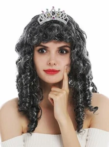 Peluca Carnaval Mujer Reina Princesa Hada Gris Rizos Barroco Tiara Diadema - Imagen 1 de 6