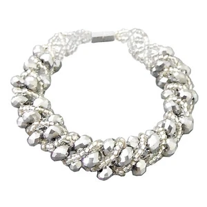 Pulsera magnética tubo tejido de cristal de tono plateado brillante - Imagen 1 de 3