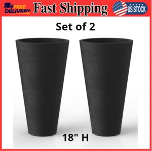 Tall Round Planter Set of 2 Large Decorative Planter Pots for 18" H Black - Picture 1 of 8