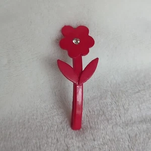 Vintage 1980s Buch And Deichmann Denmark Red Daisy Crystal Hair Slide Barrette - Picture 1 of 5