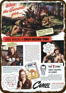 1942 M-1 Garand Rifle & CAMEL Cigarettes Vintage-Look DEKORATIVE REPLICA METAL SIGN - Bild 1 von 1