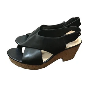 LADIES CLARKS MARITSA LARA LEATHER CASUAL SLINGBACK PLATFORM WEDGE 8.5W SANDALS - Picture 1 of 12