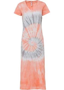 Neu Damen Langes Shirtkleid mit V-Ausschnitt Gr. 36/38 Lachsrosa Weiß Stahlgrau - Bild 1 von 1