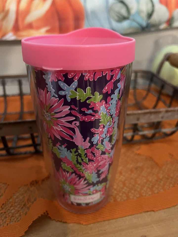 Taza de viaje vaso de plástico Lilly Pulitzer 16 oz Seahorse Sea-life tapa rosa Foto 1 de 4