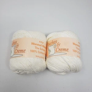 Vintage Peaches & Creme 2 oz Skeins White Worsted Cotton Yarn Lot of 2 USA - Picture 1 of 4