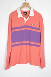 STUSSY Rugby Polo Para Hombres Reino Unido Mediano Rayas Rosa Color Bloque Manga Larga - Imagen 1 de 12