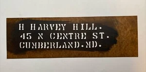 "H Harvey Hill" Cumberland, MD LARGE Vintage Shipping Crate Stencil Sign 1930's - Picture 1 of 6