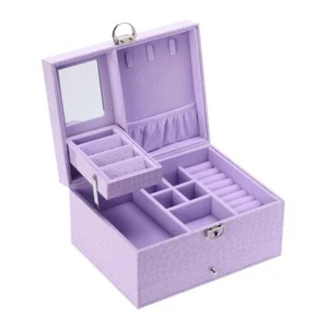 Prestige™ Croco-embossed Anti-Tarnish 2-Layer Jewelry Box with Mirror-Lilac-NEW - Picture 1 of 6