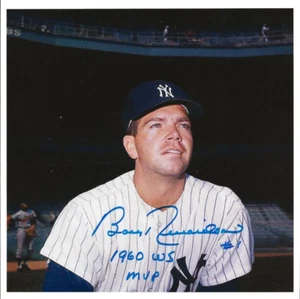 Foto autografiada de Bobby Richardson 8x8 de los Yankees de Nueva York con 1960 Jugador Más Valioso del Año Nuevo Mundial - Imagen 1 de 1