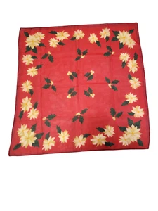 Womens Square Neck Scarf 20”x20” Chiffon Christmas Poinsettia Red Black Ivory - Picture 1 of 9