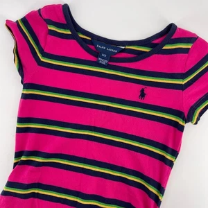 Ralph Lauren Striped Ruffle Dress Pink Blue Yellow Girls Size S(7) - Picture 1 of 6