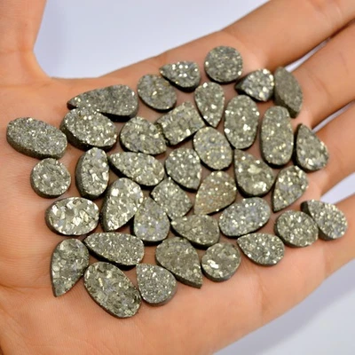 37 Pcs 446 Cts Natural Pyrite Druzy Loose Gemstone Lot 20x8 10x8mm #16160 - Image 1 of 4