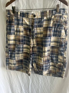 Nautica Clipper Size 36W Blue Brown Beige Plaid Flat Front 100% Cotton - Picture 1 of 4