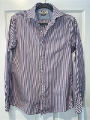 Camisa ajustada Penguin Munsingwear para hombre 14 1/2 32/33 púrpura y rayas blancas Foto 1 de 4
