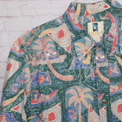 Мужская гавайская рубашка XL KAHALA США пальмы треугольники 23» Pit2Pit #125 - Изображение 1 из 4