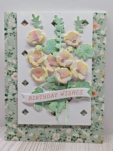 Handmade Greeting Card Keepsake Quality ocbrandy birthday hollihocks - Picture 1 of 2