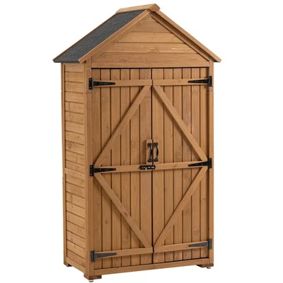 Wooden Outdoor Storage Cabinet,Garden Shed Closet w/ Shelves&Latch& Asphalt Roof - Image 1 of 4
