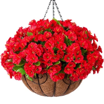 Artificial Hanging Flower Plants with Basket for Outdoor Decoration, Faux Pet... - Image 1 of 4