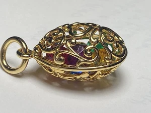 Vintage Pendant 90’s Egg Gold-Tone Filagree With Rhinestone Accents 1.5” - Picture 1 of 8