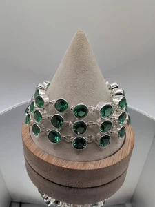 Beautiful Emerald Simulant Silver 925 Adjustable Statement Bracelet - Picture 1 of 8