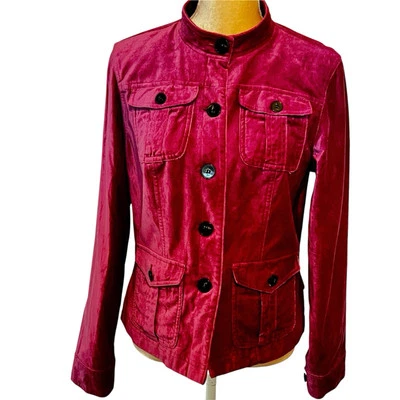 Chaqueta de terciopelo/terciopelo Covington talla mediana fucsia cuatro bolsillos de parche botones forrados Foto 1 de 4
