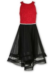 Speechless Big Girl's Color-Block Rhinestone Waist Hi-Lo Fanciful Dress-14