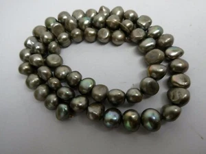 Freshwater Green Bronze Potato Shape Irregular Large 8mm x 7mm Pearl Std.16" - Picture 1 of 7