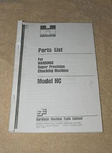 Hardinge HC Precision Lathe Spare Parts Manual - Picture 1 of 1