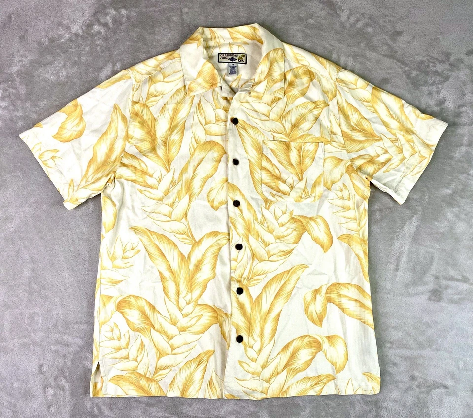 Caribbean Joe Hawaiian Shirt Men’s M Yellow Tropical Aloha Palm Leaves Button up - Image 1 of 4