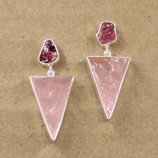 Rough Rose Quartz Dangle Post Earring Sterling 925 Silver Jewelry Gift For Her