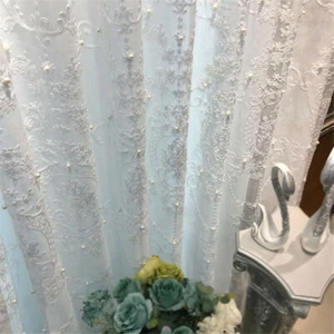 Beaded Sheer Curtains Window Panel Lace Tulle Voile Home Curtain Drapers 1 Panel - Picture 1 of 12