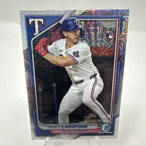 2024 Bowman Chrome Wyatt Langford #71 Mega Box Mojo Refractor RC Rangers - Picture 1 of 2