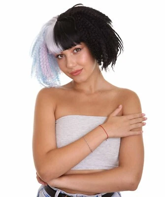 Peluca cola de caballo prensada para mujer adulta, peluca de celebridad azul claro y negro, HW-1433 Foto 1 de 4