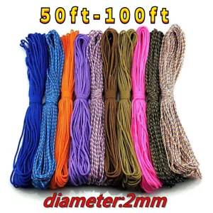 50-100 Fuß 2 mm Micro Paracord Micro Kordel Fallschirmkordel Zelt Schlüsselband Seil Überleben - Bild 1 von 20